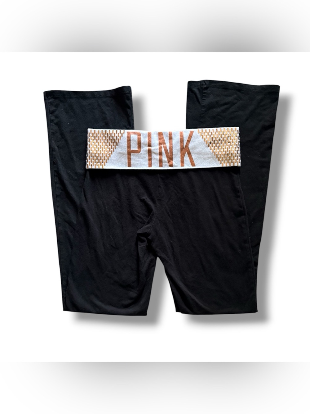 VS PINK yoga | Y2K Vintage Gold Embellished Classic Fold Over Flare Leggings